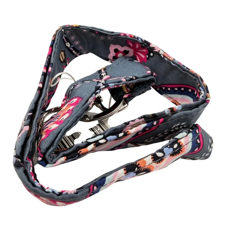 Vera Bradley Wide Lanyard Felicity Paisley Blue Pink Floral Keychain Hawaiian